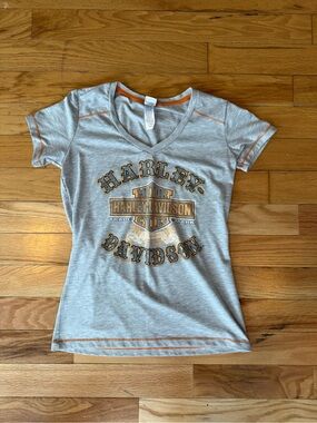 Harley-Davidson Gray Tee with Orange Logo Accents